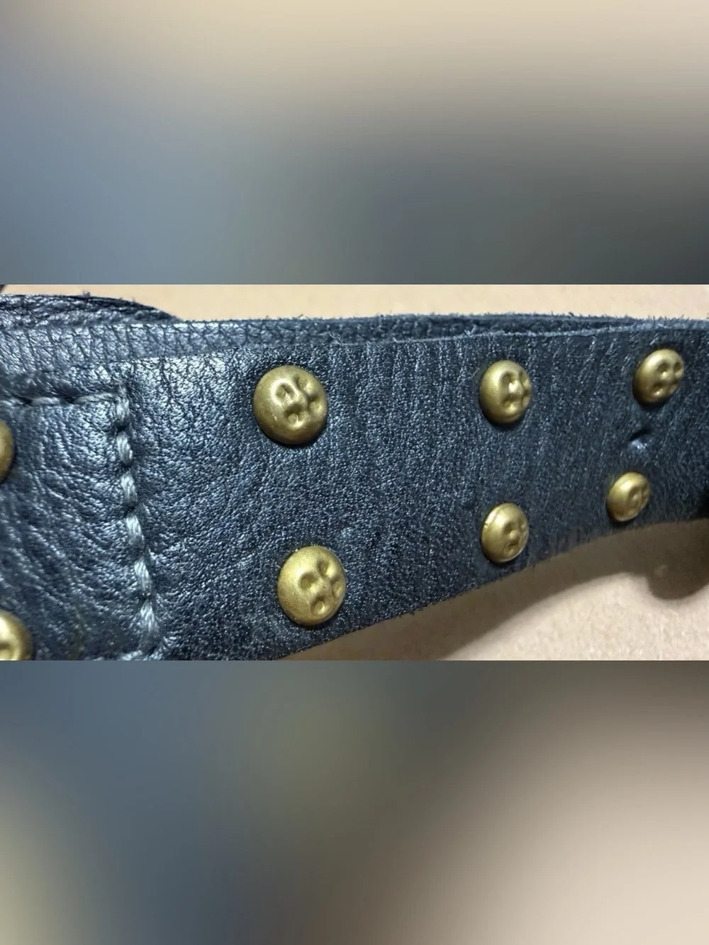 Free People Black Leather Belt Brass Buckle Studded Boho Western One size